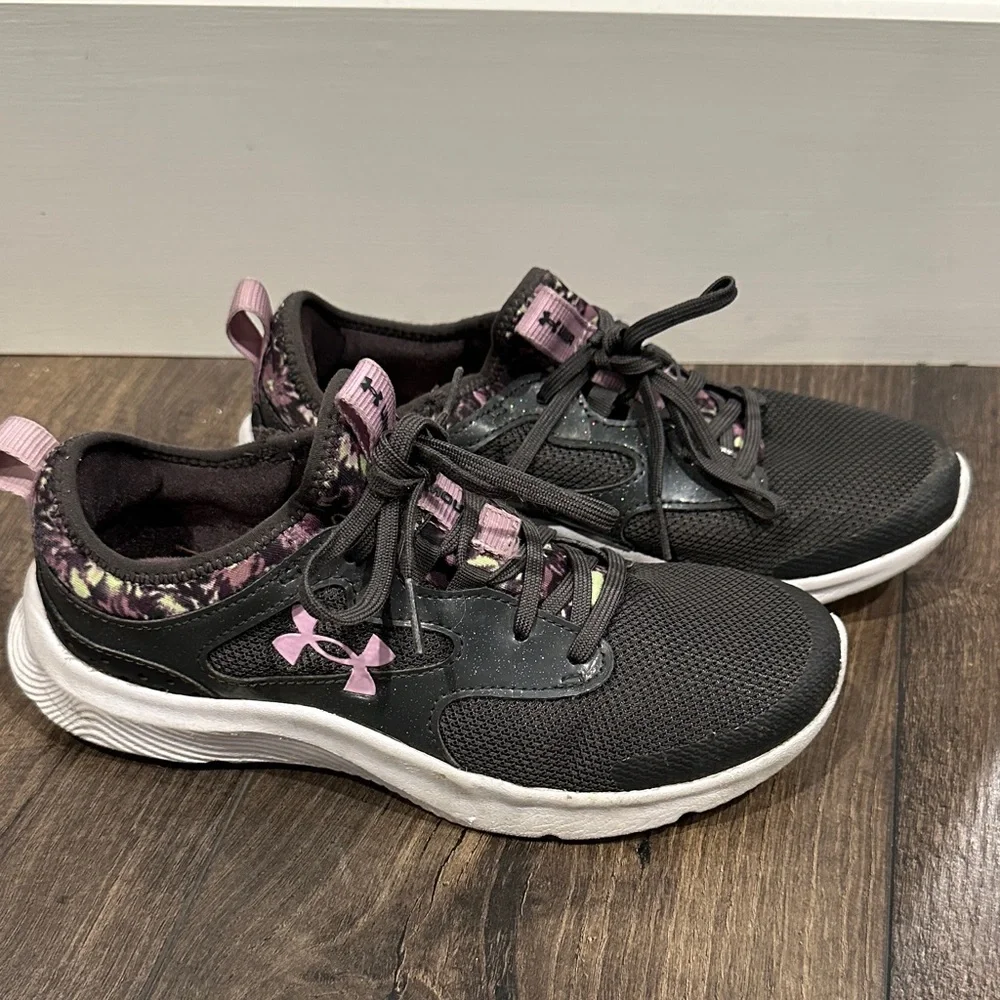 Girl's UA Black and Purple Athletic Shoes - Picture 2 of 7